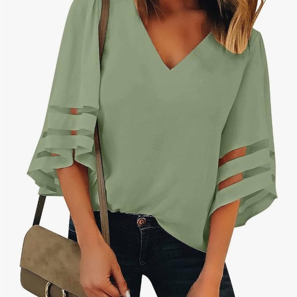 lookbook Tops - Sage Green Bell Sleeve Blouse